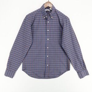 Gustin Button‎ Down Shirt Mens Large Slim Fit Blue Orange Plaid Long Sleeve USA